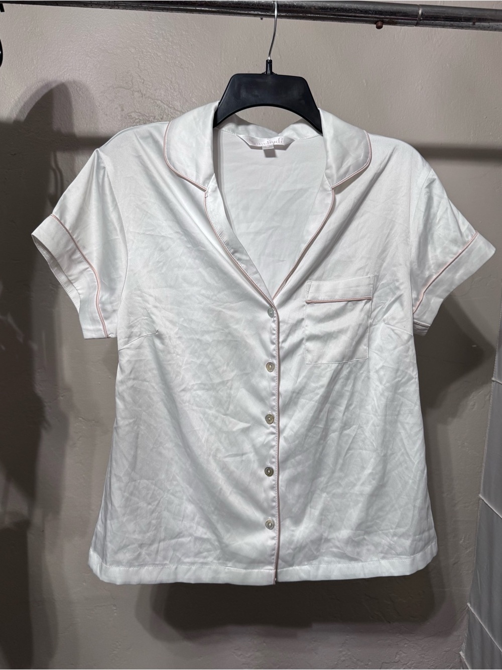 Homebodii Grace White Satin Pajama Set with Pink Piping - Size S - Picture 4 of 16